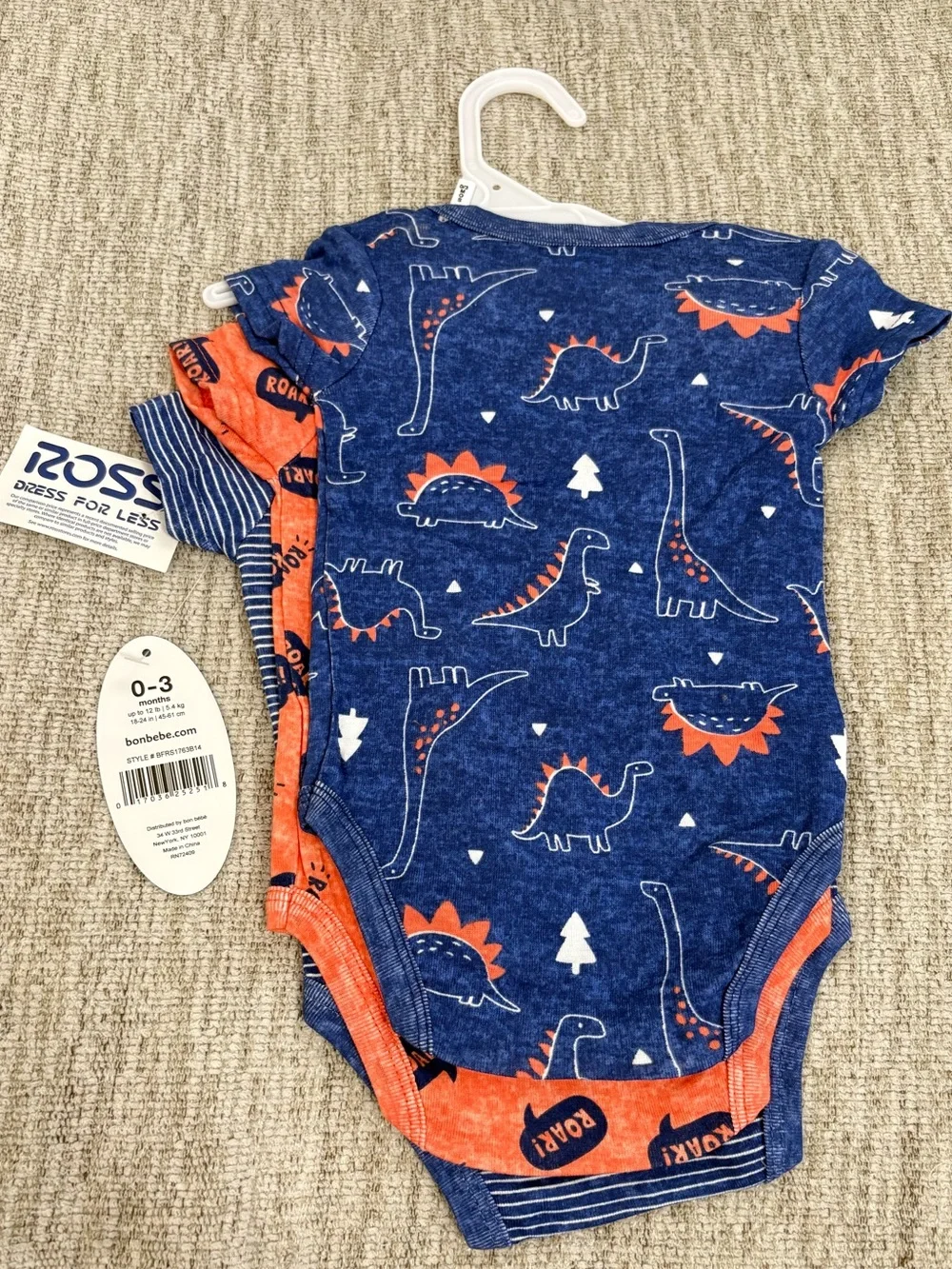 Carter's Baby One-Piece Set - Orange & Navy Dino Prints